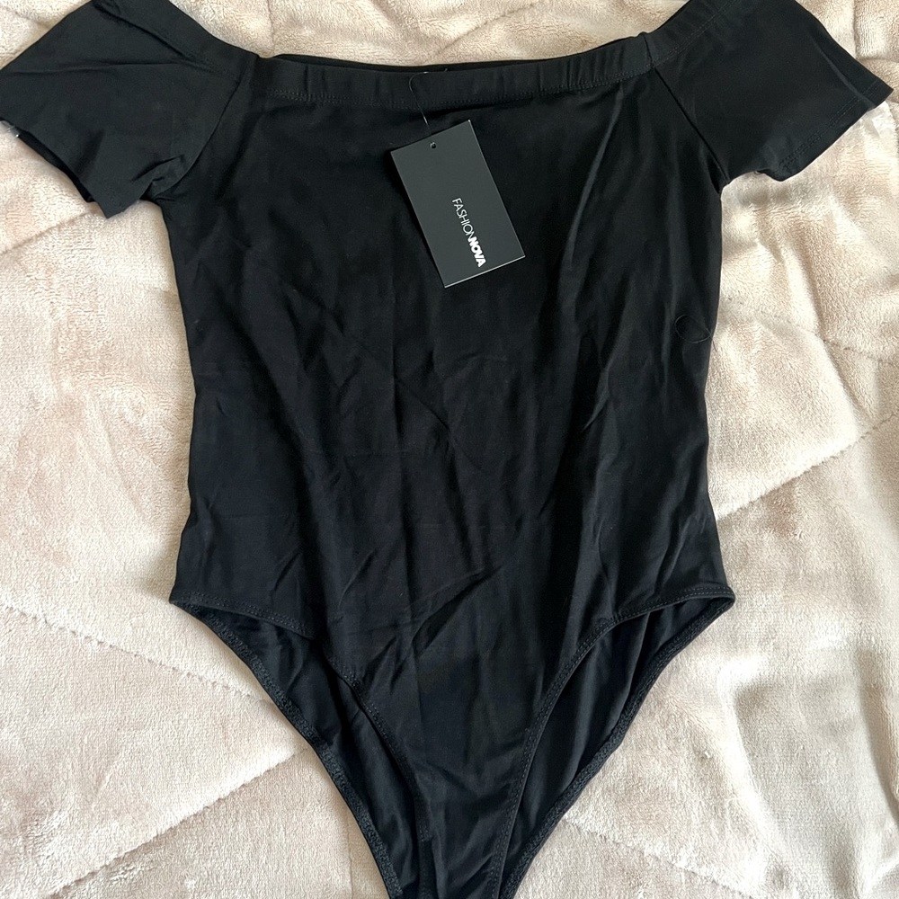 Black Off Shoulder Bodysuit from Fashion Nova